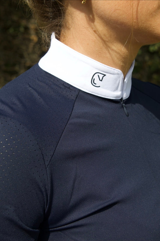Competition short sleeve met rits  - wit / Blauw