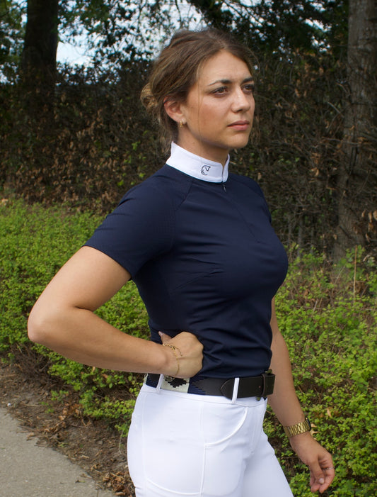 Competition short sleeve met rits  - wit / Blauw