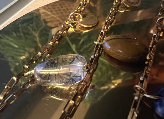 Goldenes Glücksarmband – reine Konzentration – Rutilquarz – Schwarz/Grau